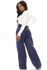 Working Hard Wide Leg Utility Jeans - Purple Ins Street