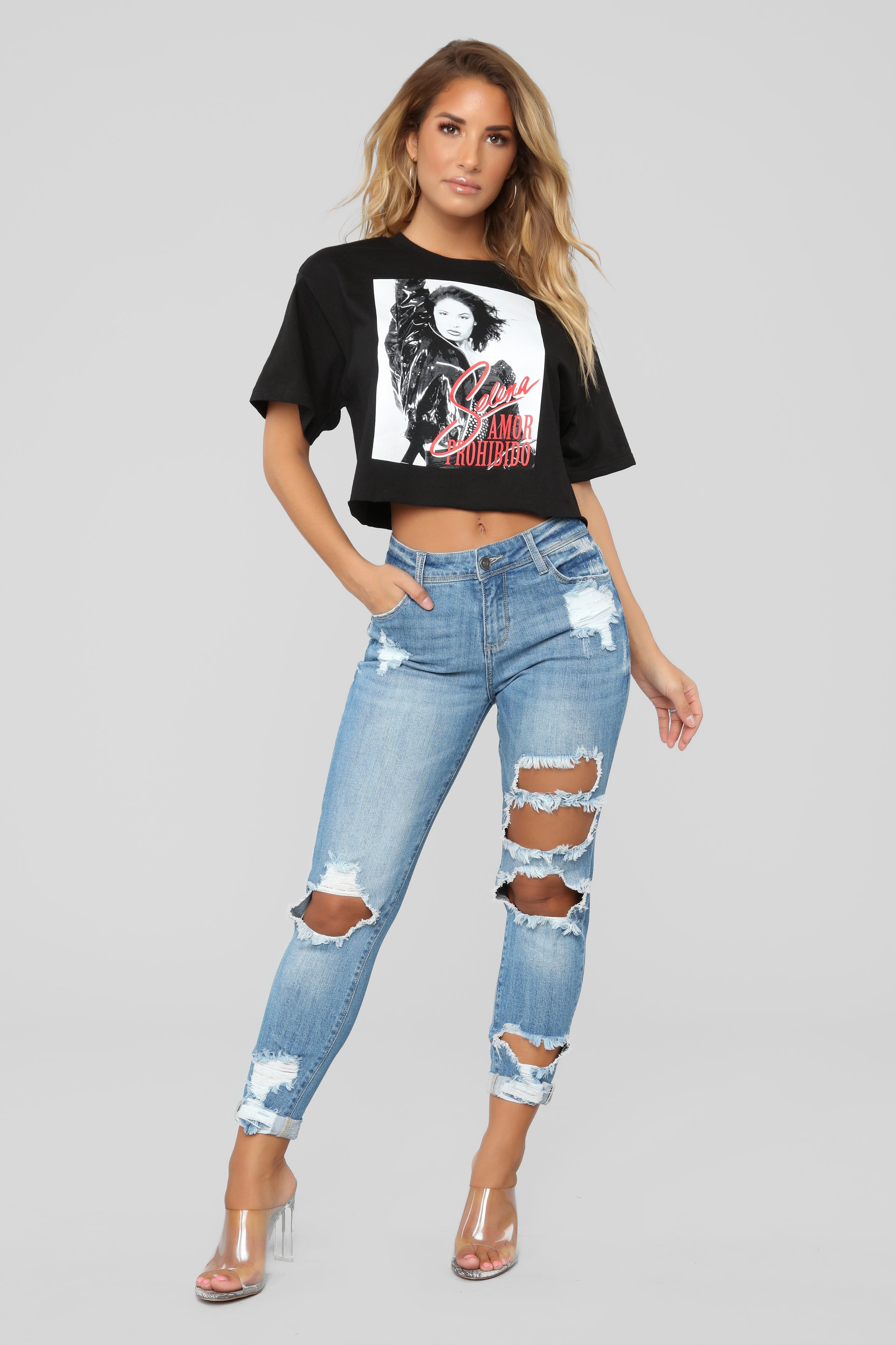Shannon High Rise Distressed Jeans - Light Blue Wash Ins Street