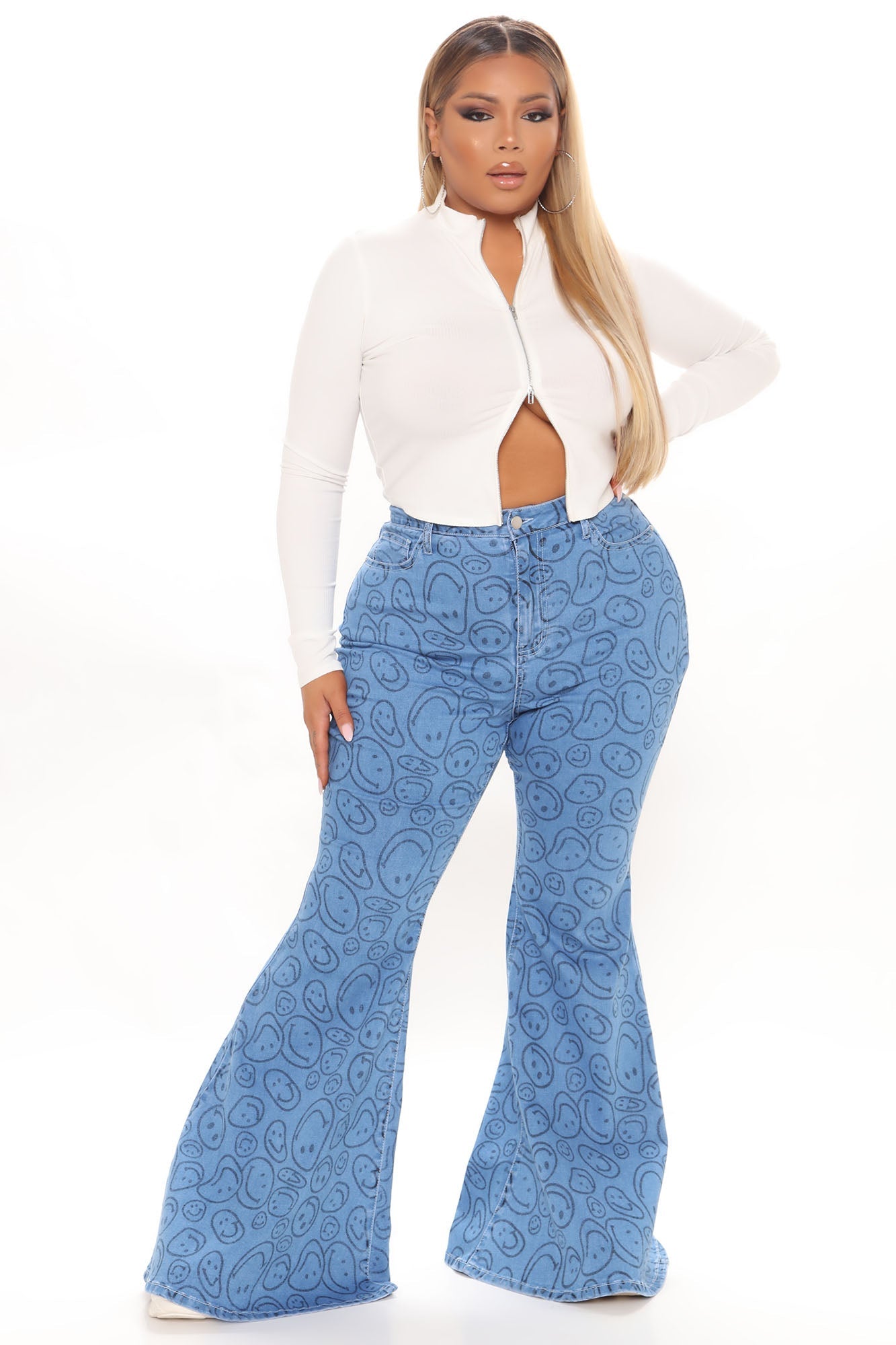Makes Me Smile Extreme Flare Jeans - Medium Blue Wash Ins Street
