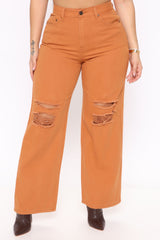 Keep It Easy Loose Wide Leg Jeans - Cognac Ins Street