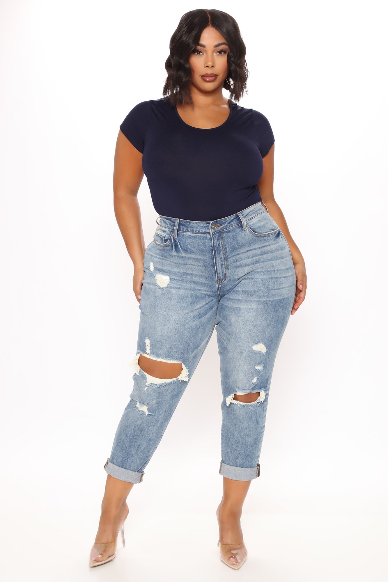 Teisha Distressed Boyfriend Jeans - Medium Blue Wash Ins Street