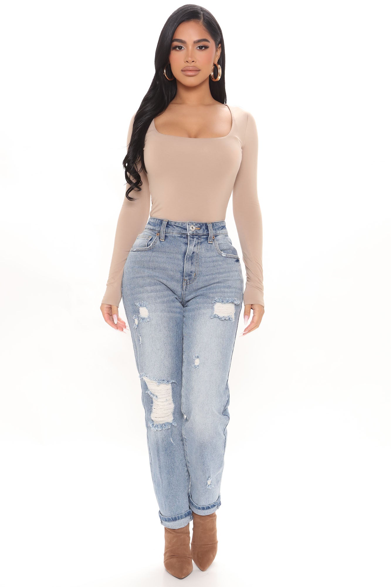 Your Other Boyfriend Distressed High Rise Jeans - Medium Blue Wash Ins Street
