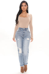 Your Other Boyfriend Distressed High Rise Jeans - Medium Blue Wash Ins Street