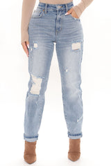 Your Other Boyfriend Distressed High Rise Jeans - Medium Blue Wash Ins Street