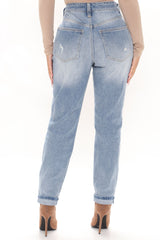 Your Other Boyfriend Distressed High Rise Jeans - Medium Blue Wash Ins Street