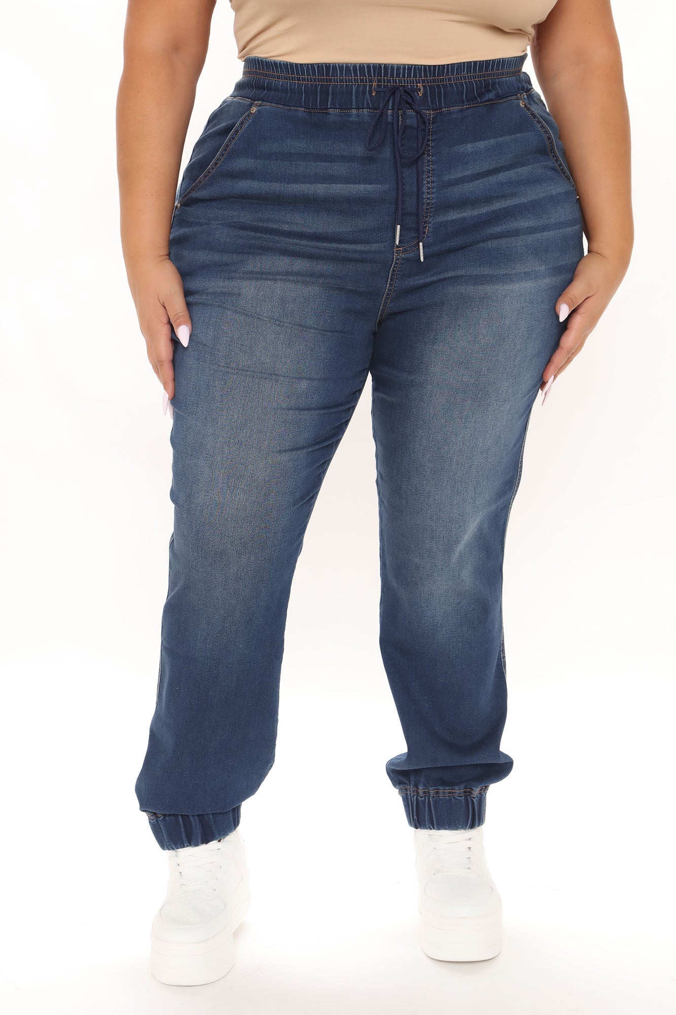 A Soft Touch Knit Denim Joggers - Dark Wash Ins Street