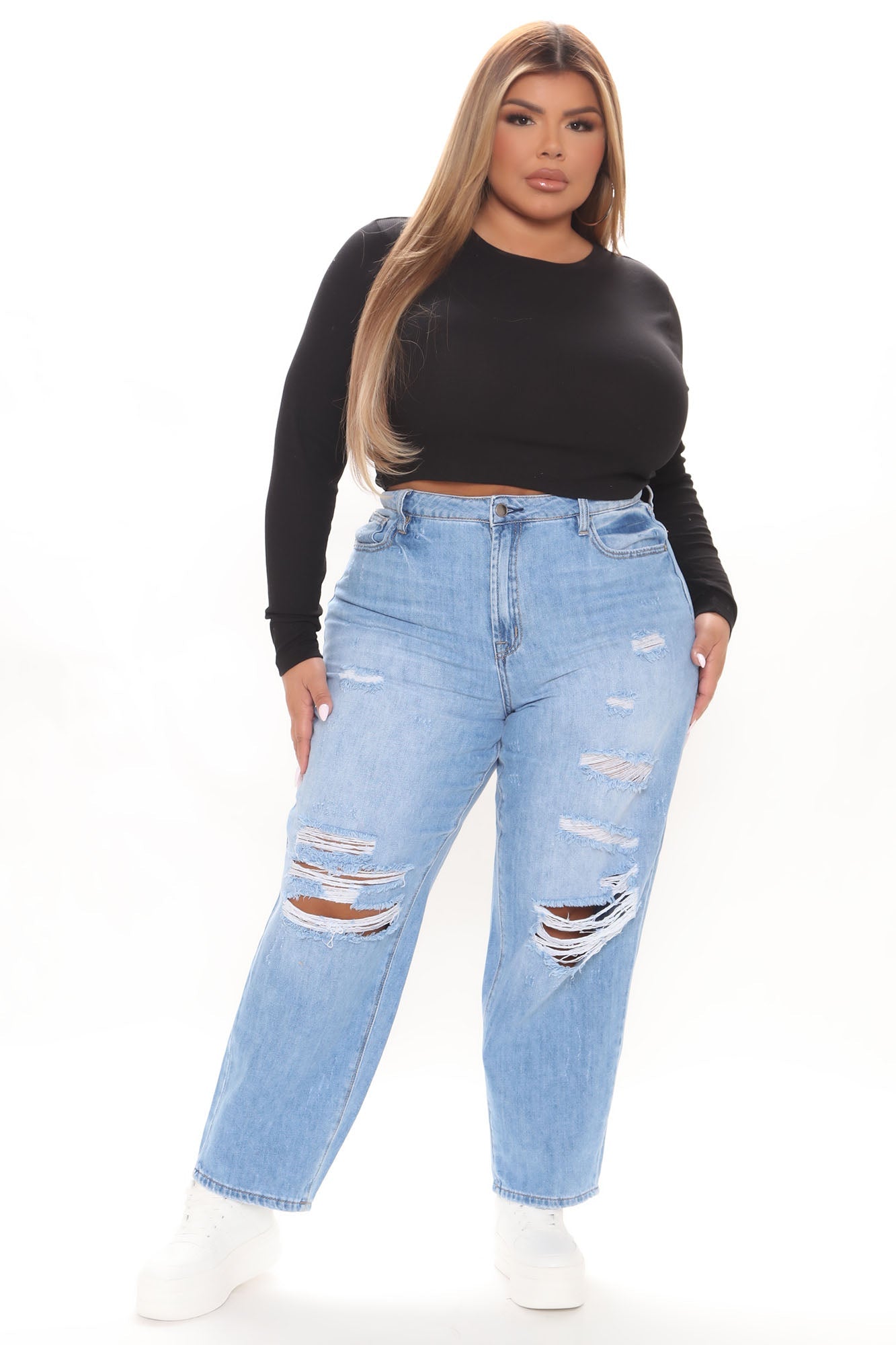 Why Don't You Relax Ripped Mom Jeans - Medium Blue Wash Ins Street