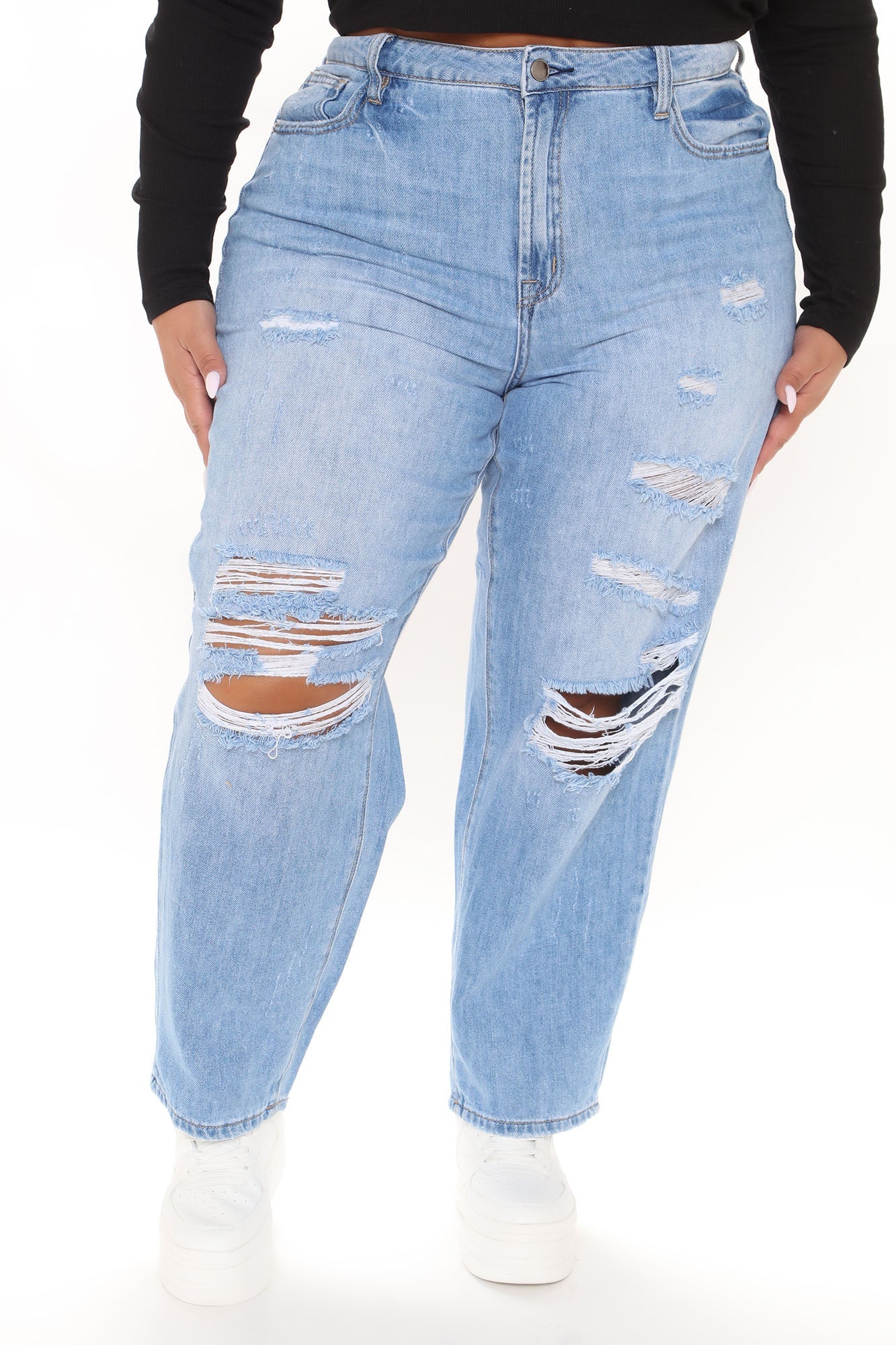 Why Don't You Relax Ripped Mom Jeans - Medium Blue Wash – InsStreet