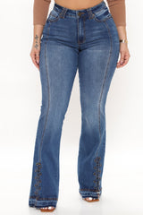 Cute Vibes Lace Up Stretch Flare Jeans - Dark Wash Ins Street