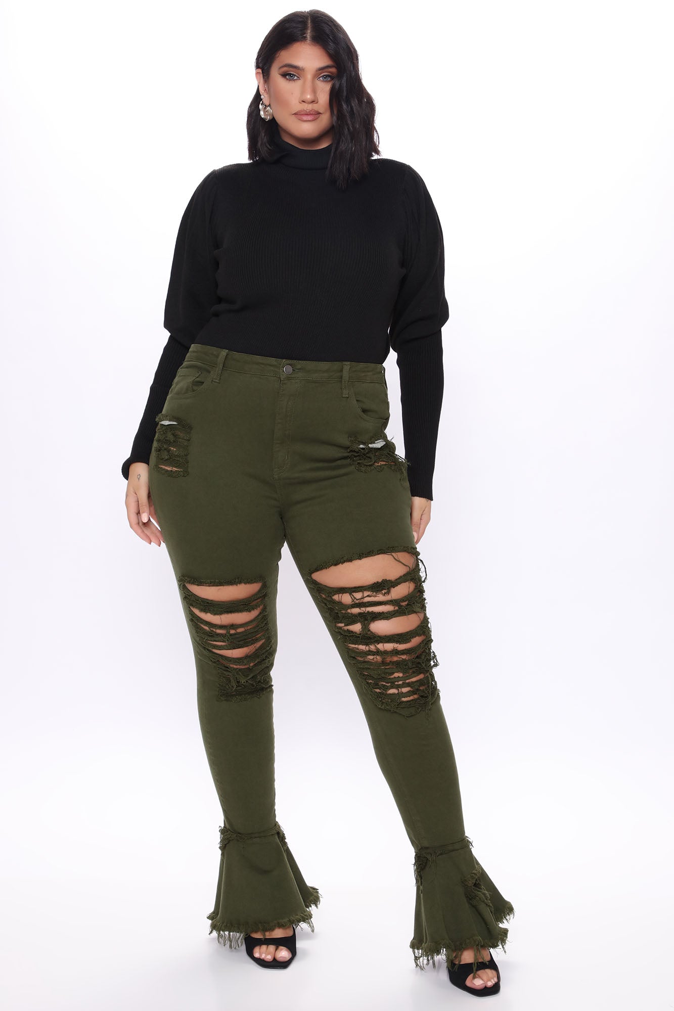 Fray What You Mean Flare Leg Jeans - Olive Ins Street