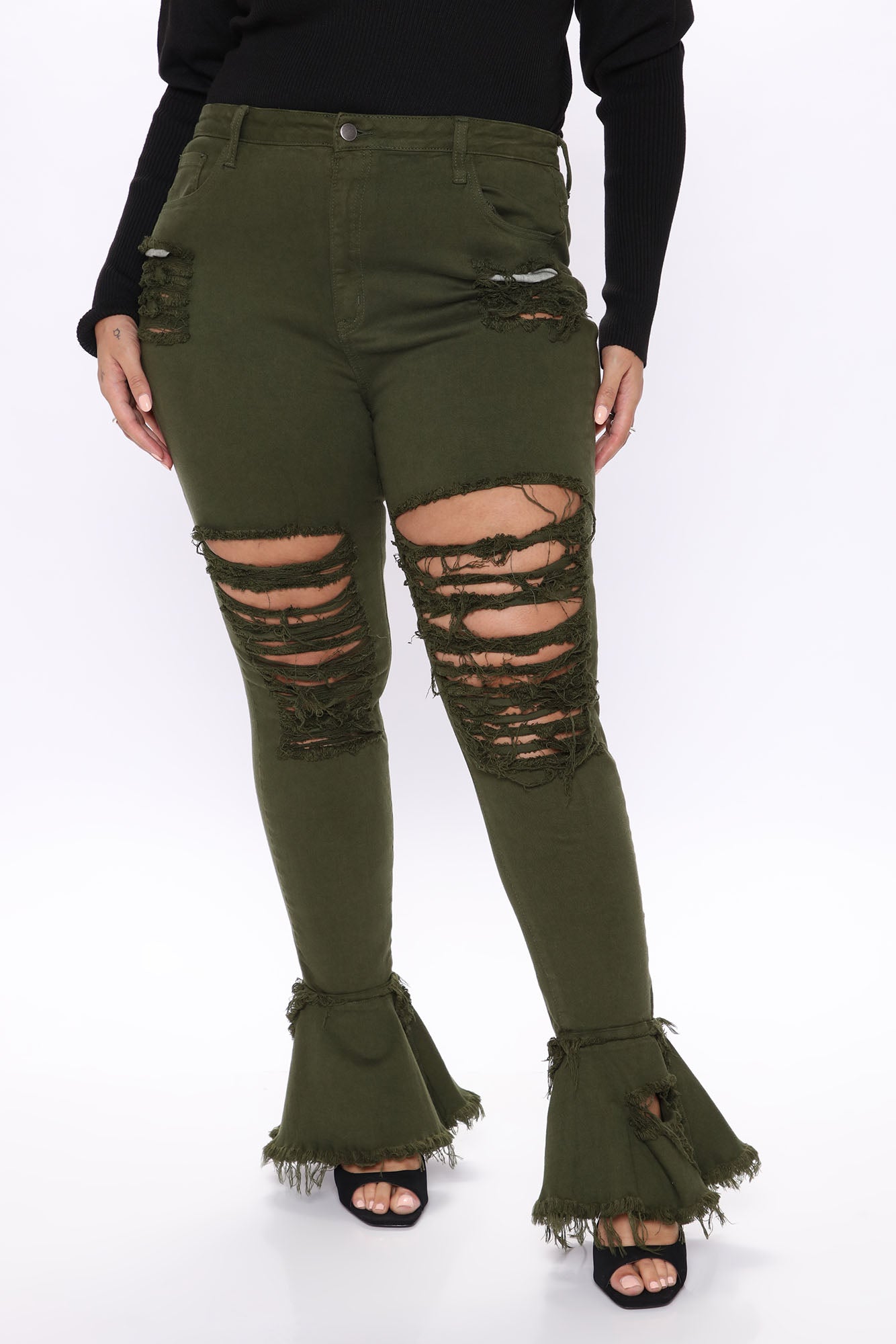 Fray What You Mean Flare Leg Jeans - Olive Ins Street