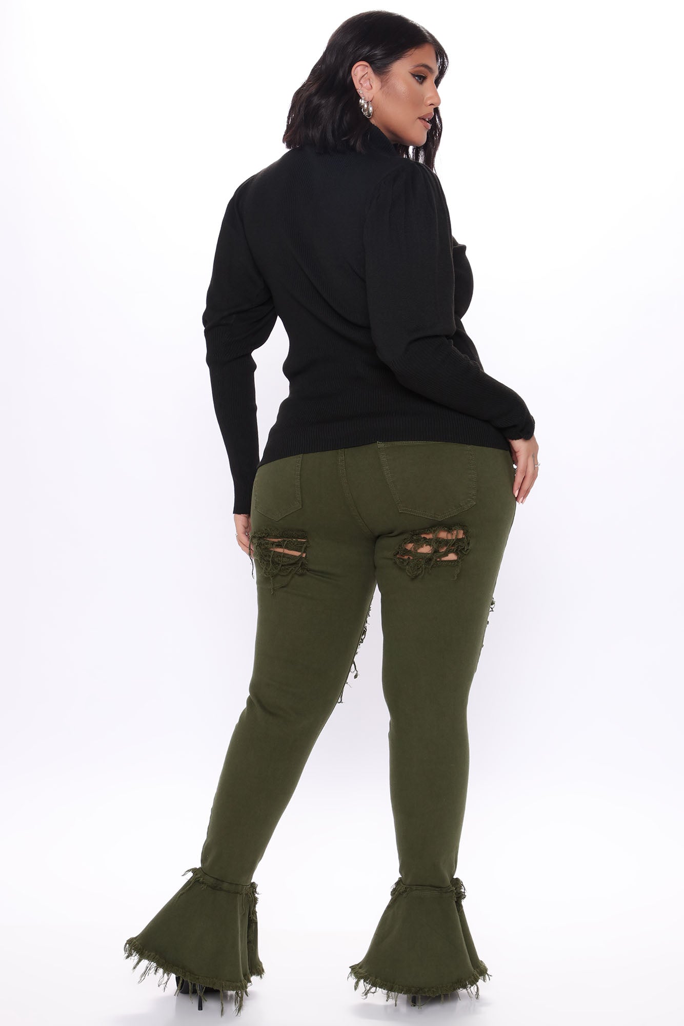 Fray What You Mean Flare Leg Jeans - Olive Ins Street