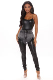 Go With The Faux Leather Layered Jeans - Black Ins Street