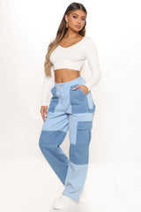 Hard At Patchwork Non Stretch Carpenter Jeans - Blue/combo Ins Street