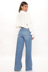 Jobs Never Done Utility Wide Leg Jeans - Medium Blue Wash Ins Street