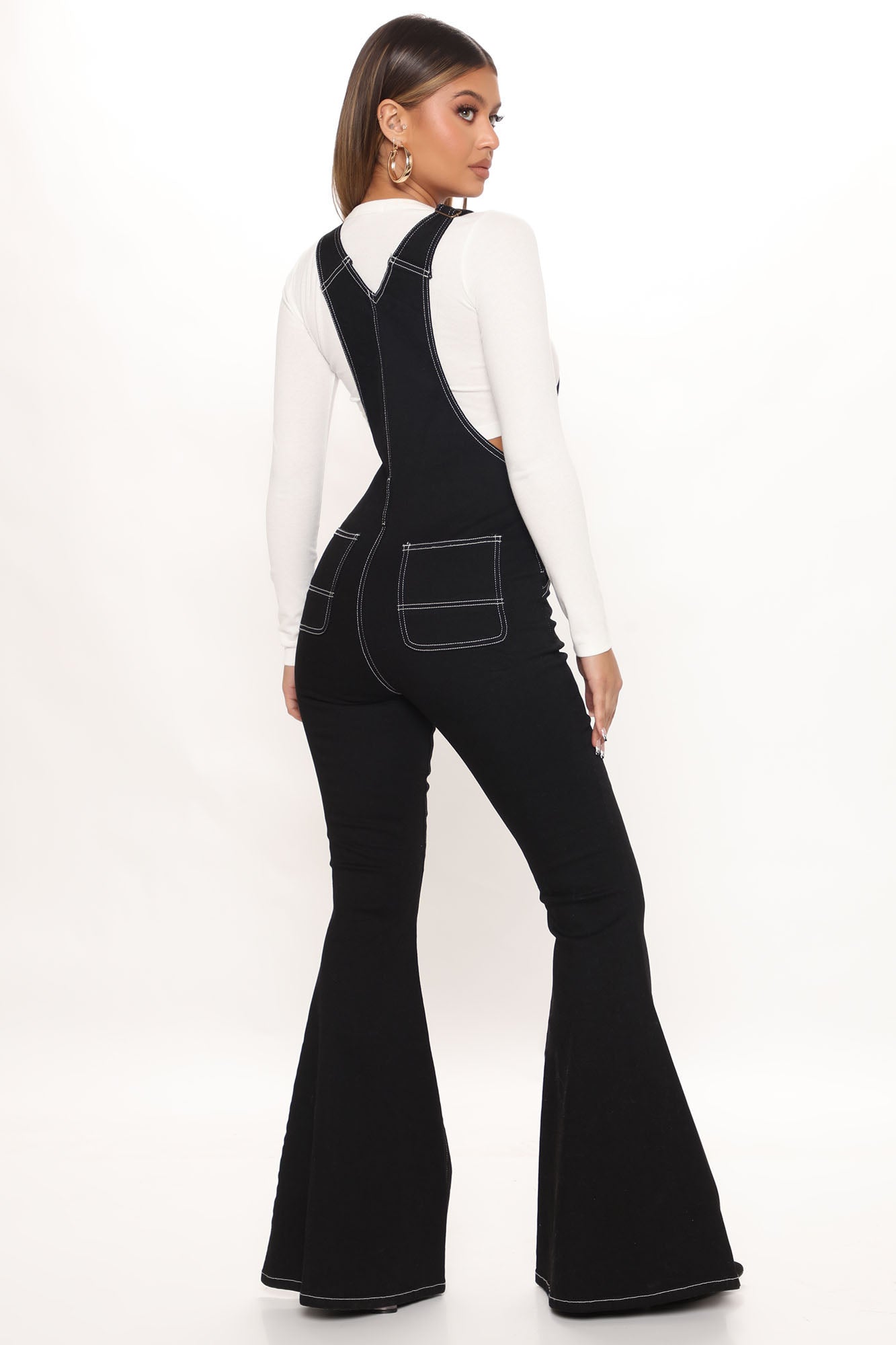 Don't You Worry Flare Denim Overalls - Black Ins Street