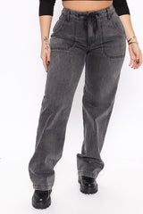 Venice Drawstring Wide Leg Jeans - Grey Ins Street