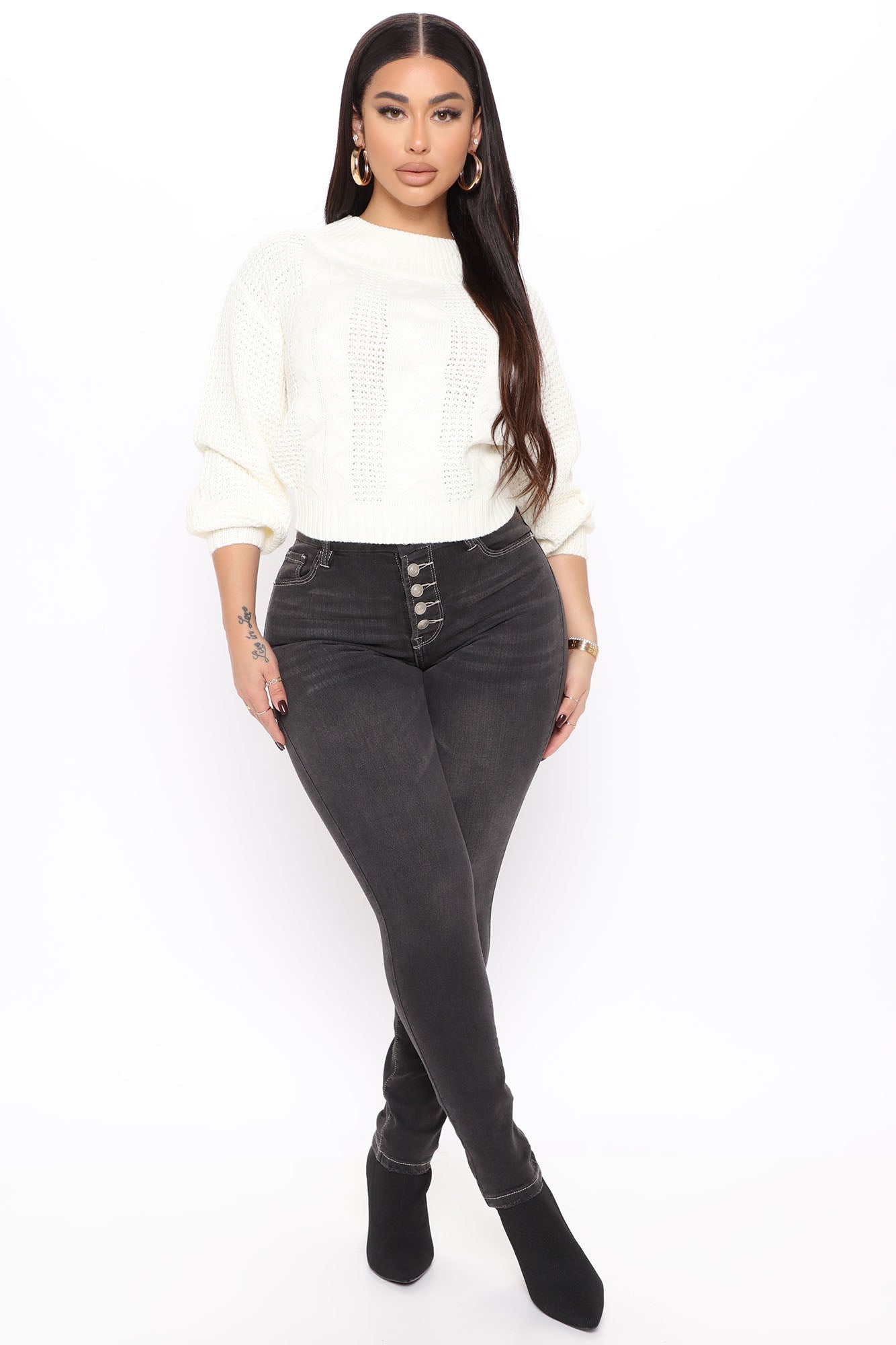 Turn It Up Contrast Skinny Jeans - Black Ins Street