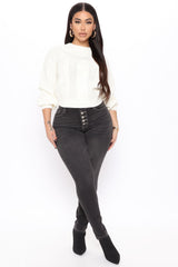 Turn It Up Contrast Skinny Jeans - Black Ins Street
