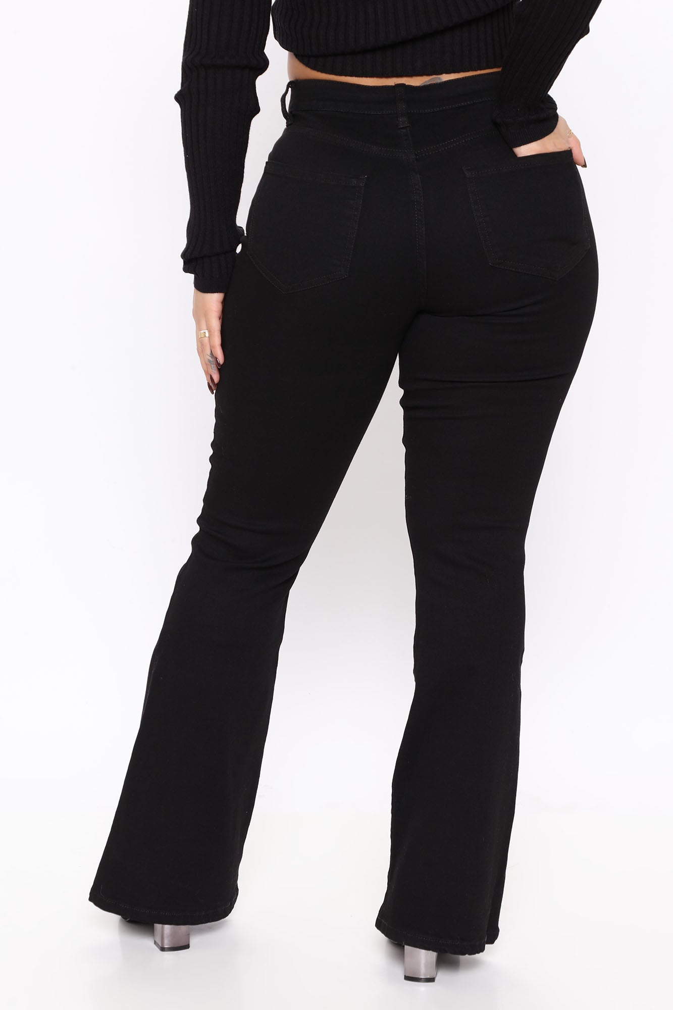 Short Length Slimming Flare Jeans - Black Ins Street