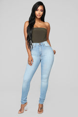 Classic High Waist Skinny Jeans - Light Blue Wash Ins Street