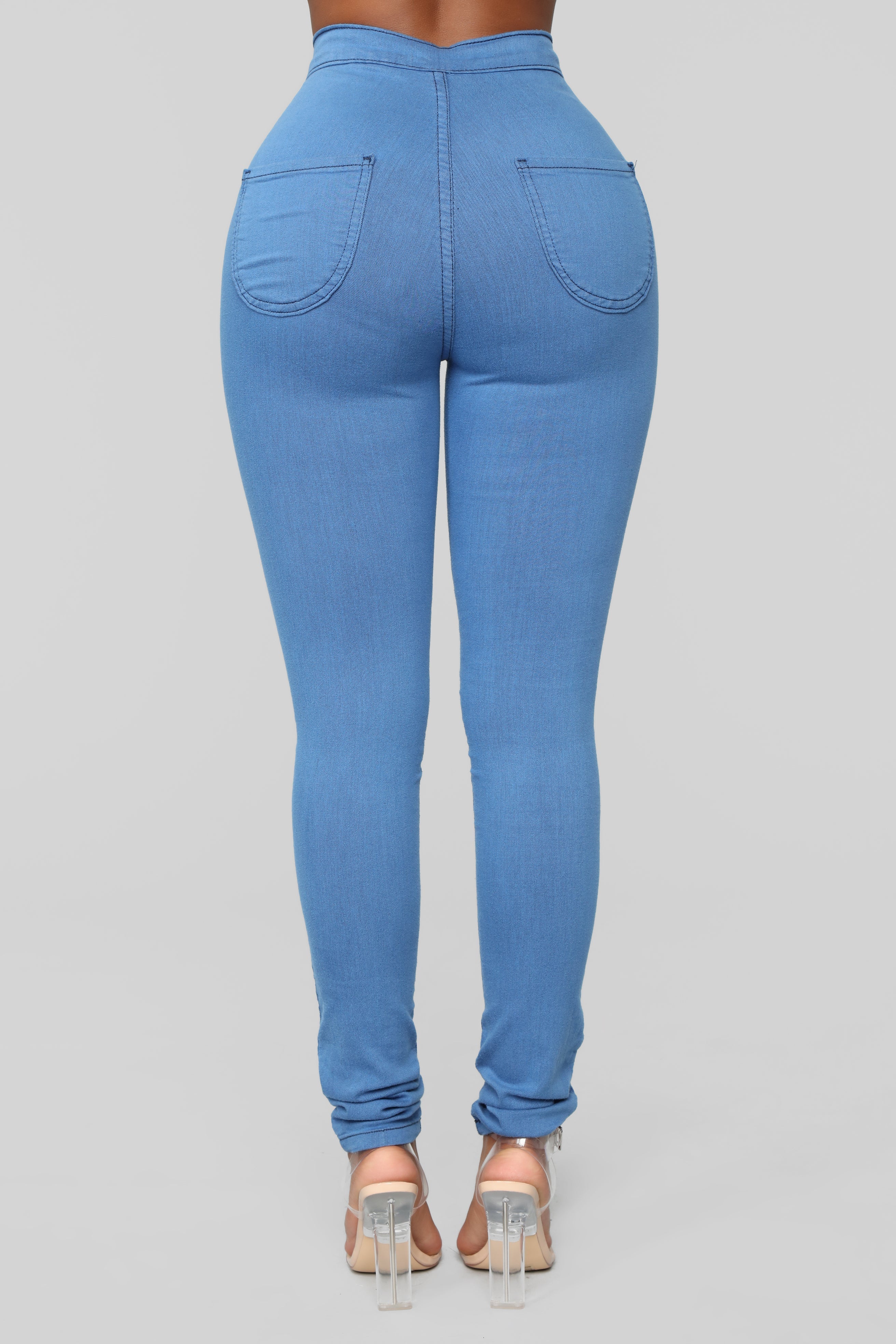 Super High Waist Denim Skinnies - Medium Blue Ins Street