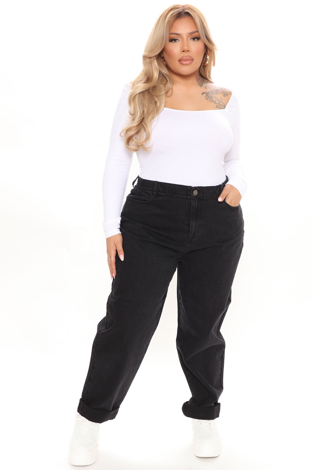 Stop Worrying Easy Waist Mom Jeans - Black Ins Street