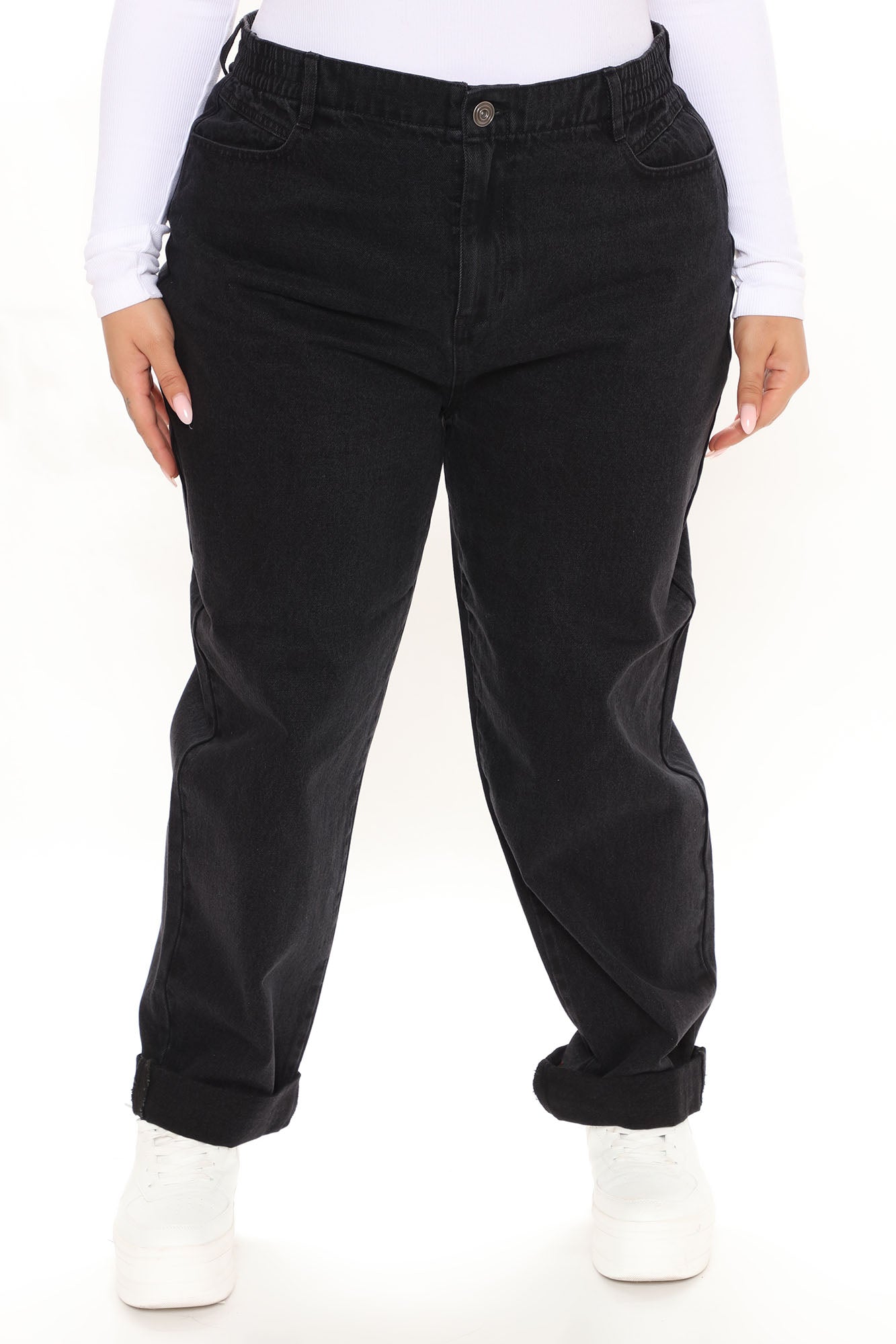 Stop Worrying Easy Waist Mom Jeans - Black Ins Street