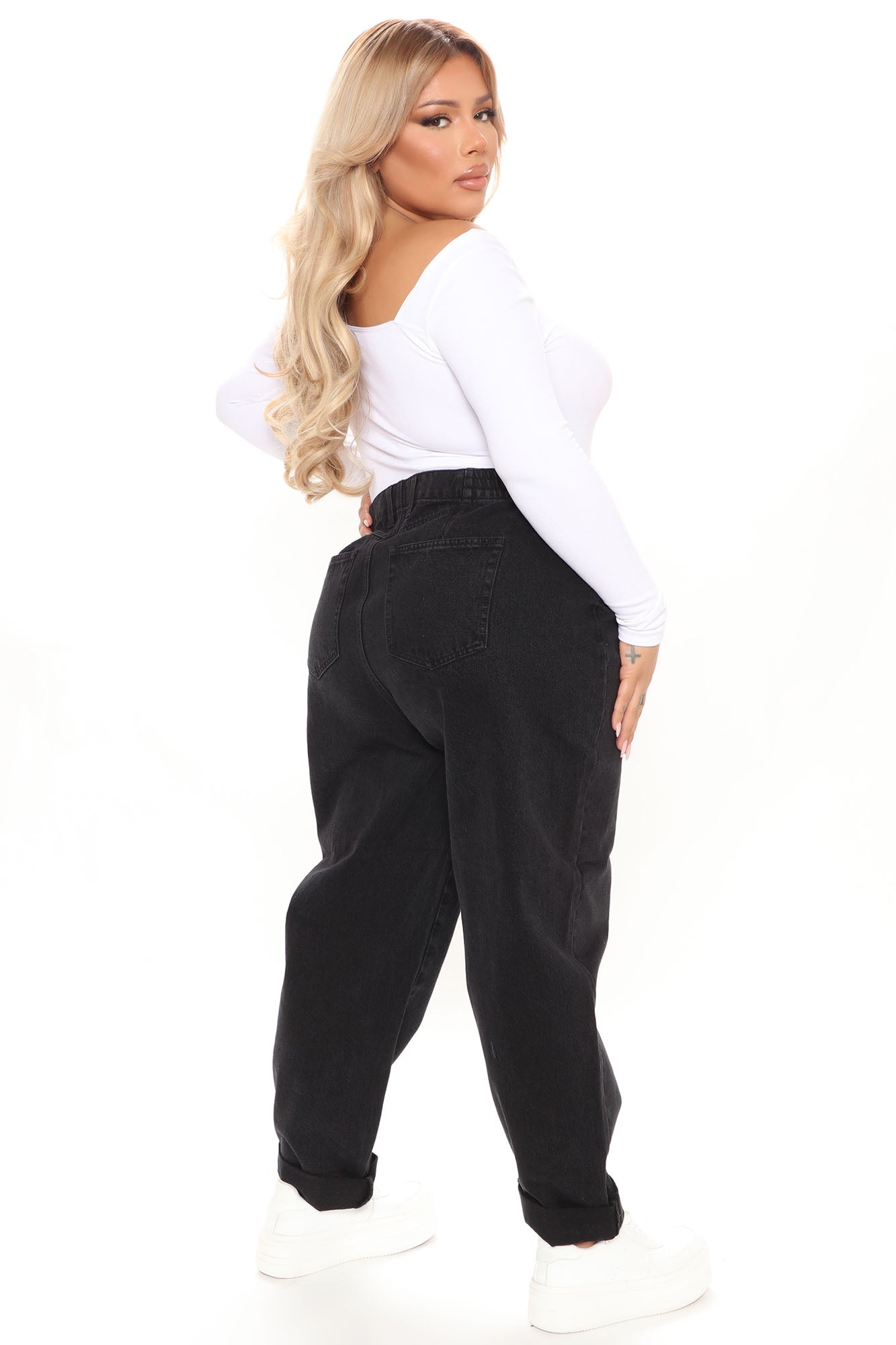 Stop Worrying Easy Waist Mom Jeans - Black Ins Street