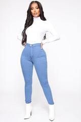 Super High Waist Denim Skinnies - Medium Blue Ins Street