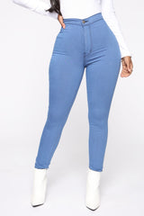 Super High Waist Denim Skinnies - Medium Blue Ins Street