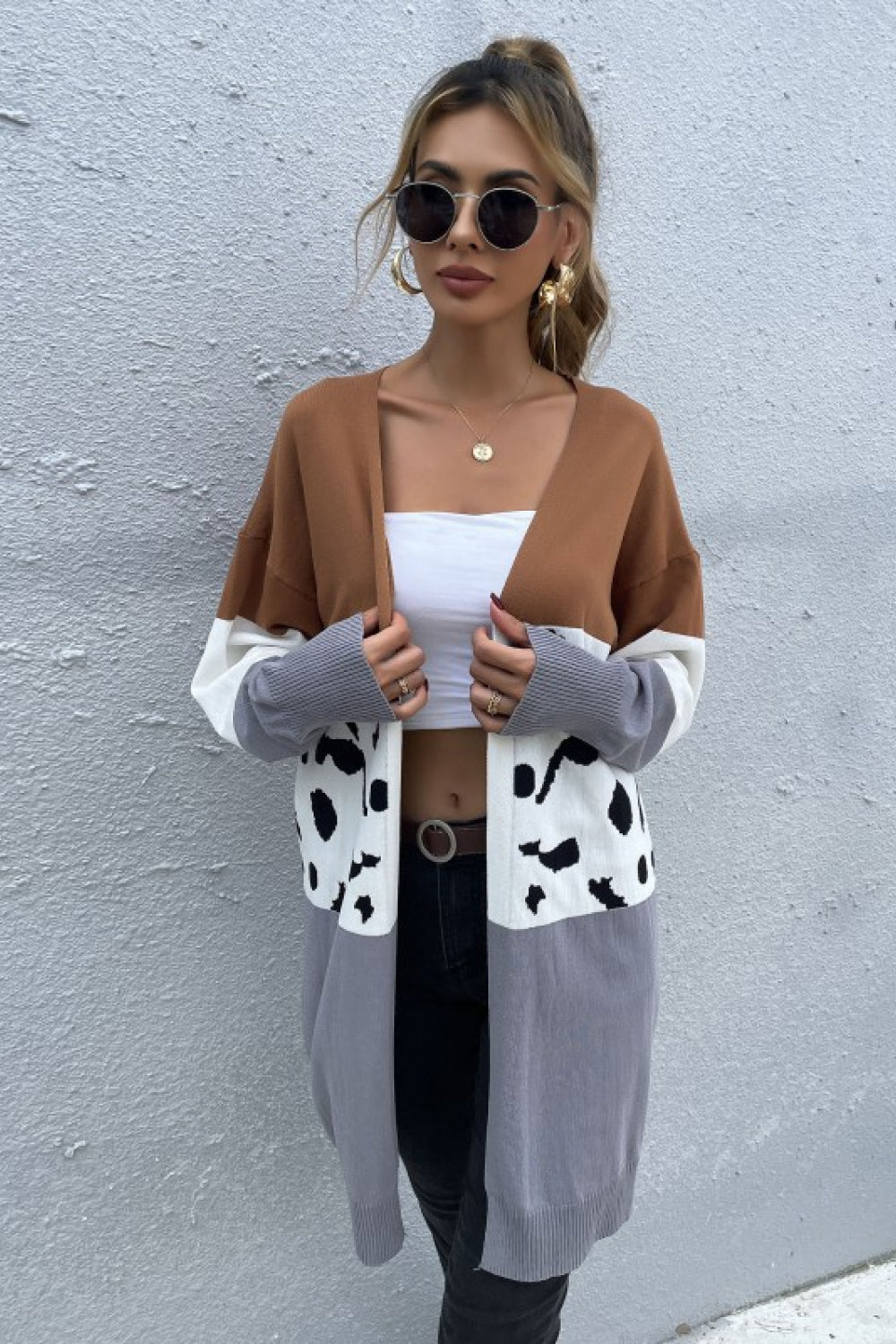 Leopard Color Block Cardigan Ins Street