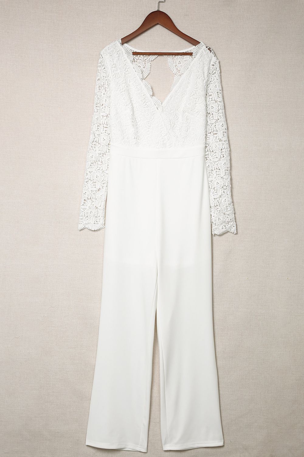 Open Back Spliced Lace Plunge Jumpsuit Ins Street