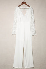 Open Back Spliced Lace Plunge Jumpsuit Ins Street