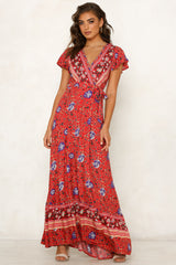 Mercury Printed Bardot Wrap Maxi Dress Ins Street