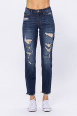 Mid-Rise Distressed Boyfriend Jeans Ins Street