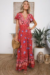 Mercury Printed Bardot Wrap Maxi Dress Ins Street