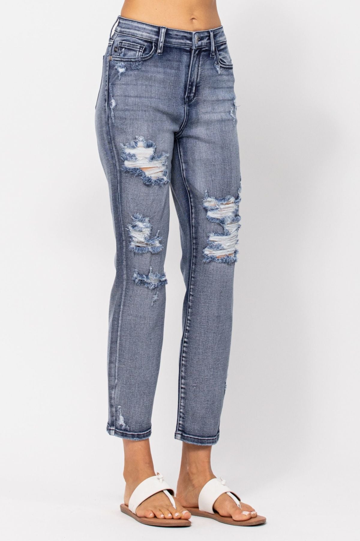 Mid-Rise Destroyed Boyfriend Jeans Ins Street