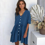 Palmer Pocketed Button Down Babydoll Dress - Blue Ins Street
