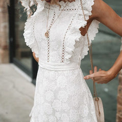 Sentimental Cotton Crochet Ruffle Romper Ins Street