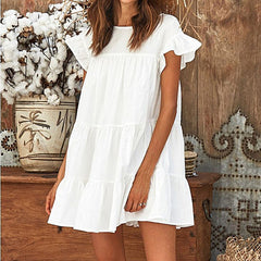 Solange Tiered Swiss Dot Lace Dress - Off White Ins Street