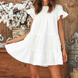 Solange Tiered Swiss Dot Lace Dress - Off White Ins Street
