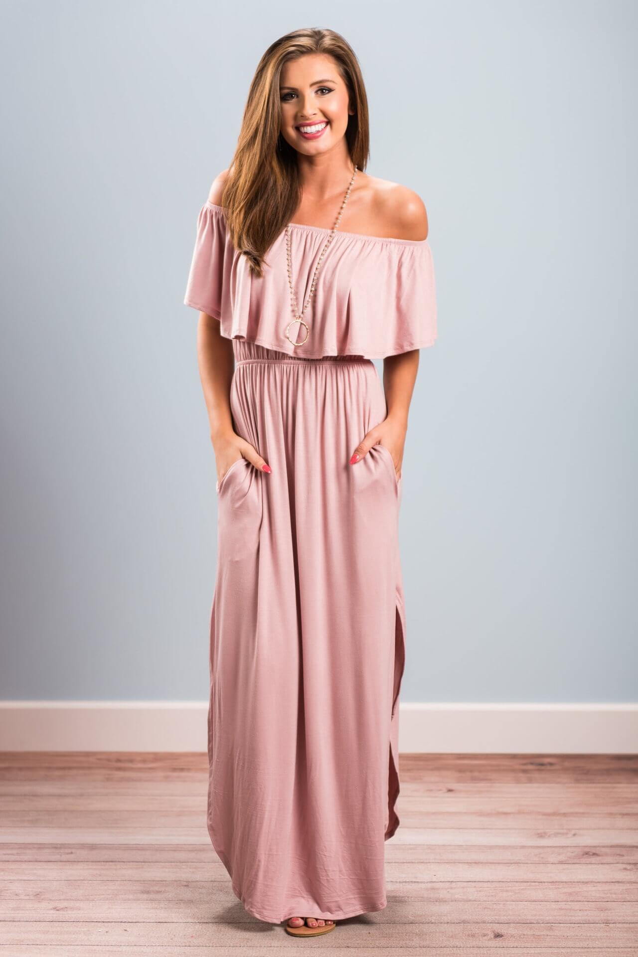 Off-Shoulder Side Split Maxi Dress Ins street