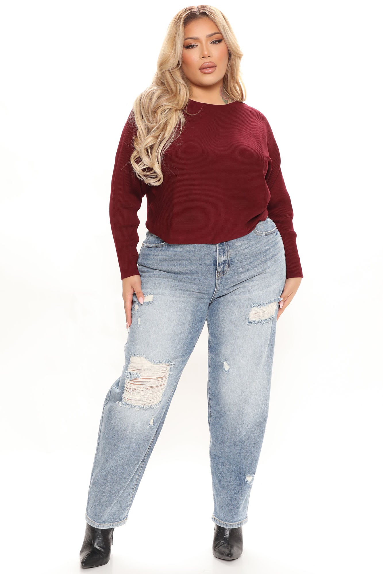 Your Other Boyfriend Distressed High Rise Jeans - Medium Blue Wash Ins Street