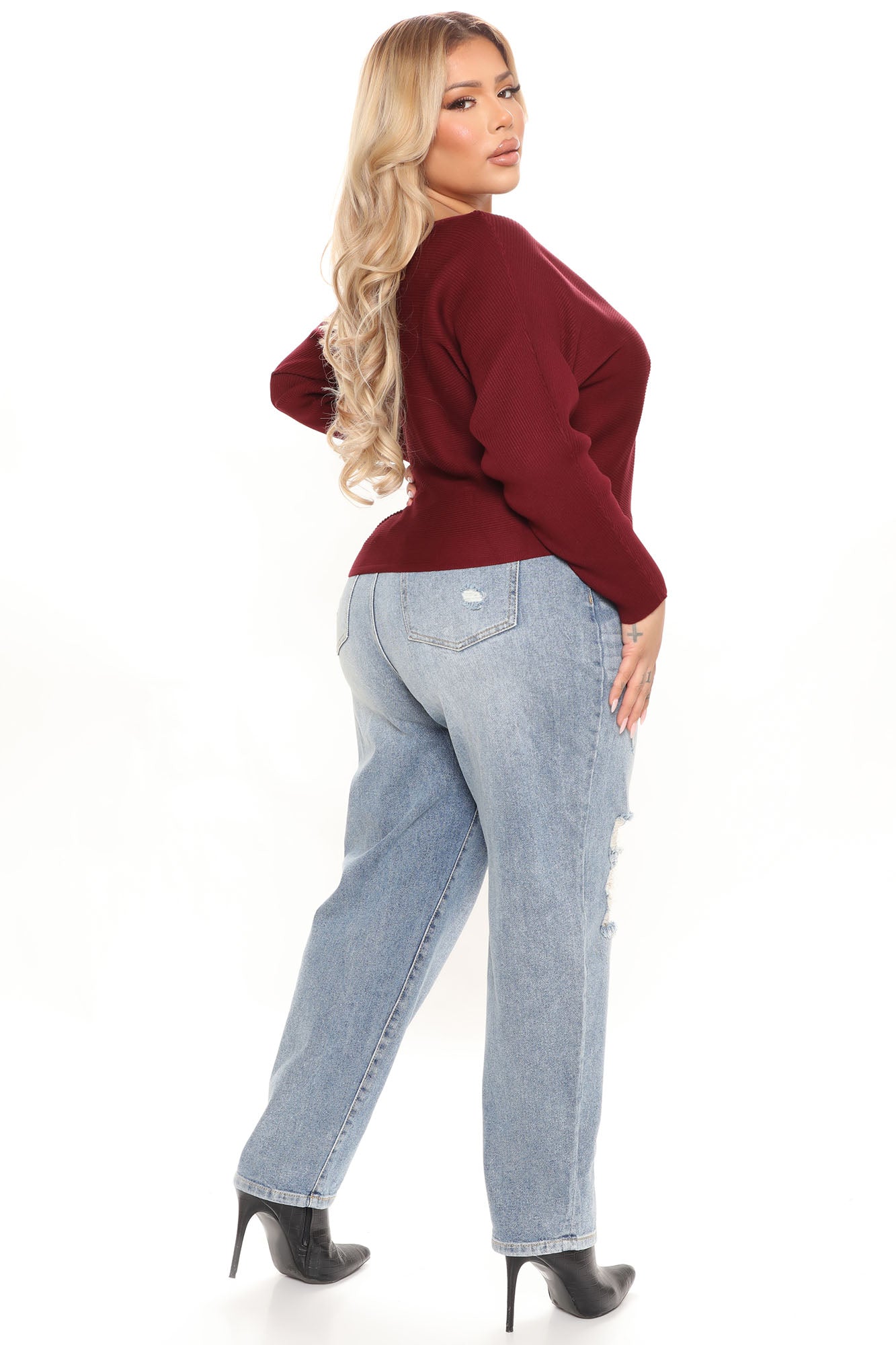 Your Other Boyfriend Distressed High Rise Jeans - Medium Blue Wash Ins Street