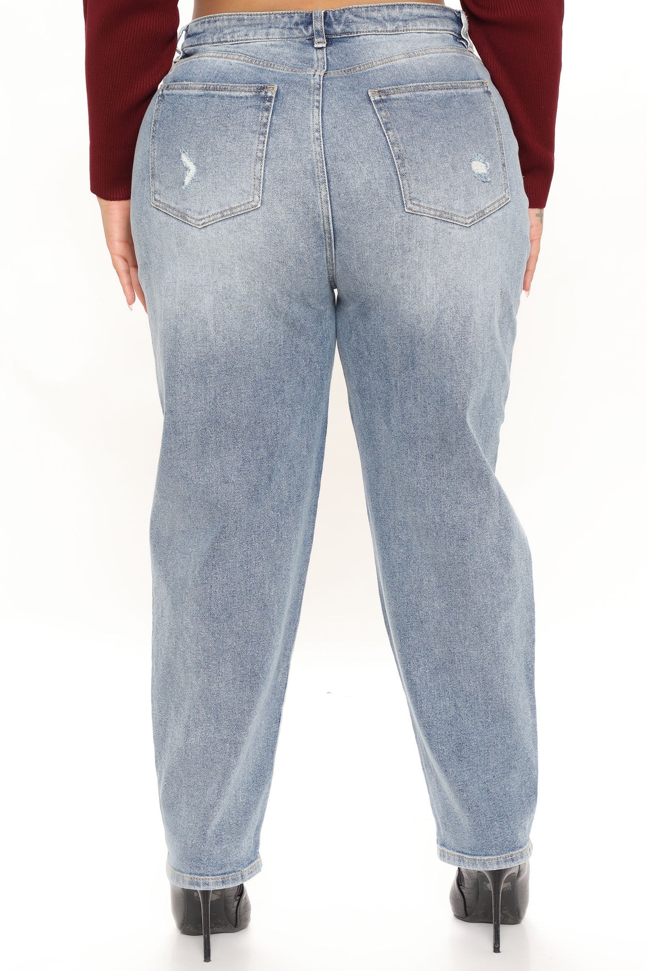 Your Other Boyfriend Distressed High Rise Jeans - Medium Blue Wash Ins Street
