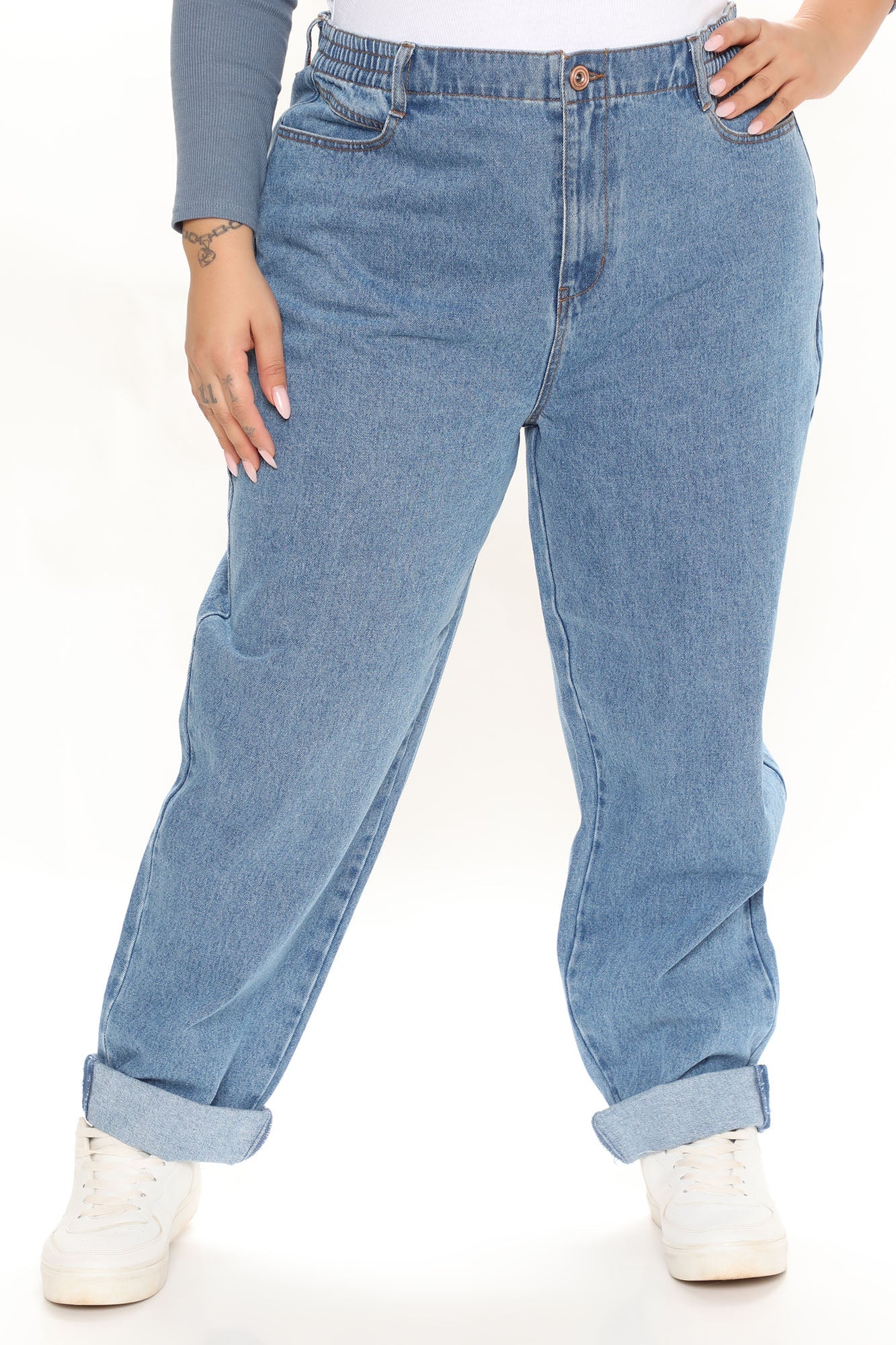 Stop Worrying Easy Waist Mom Jeans - Medium Blue Wash Ins Street