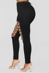 Nicola High Rise Lace Up Skinny Jeans - Black Ins Street