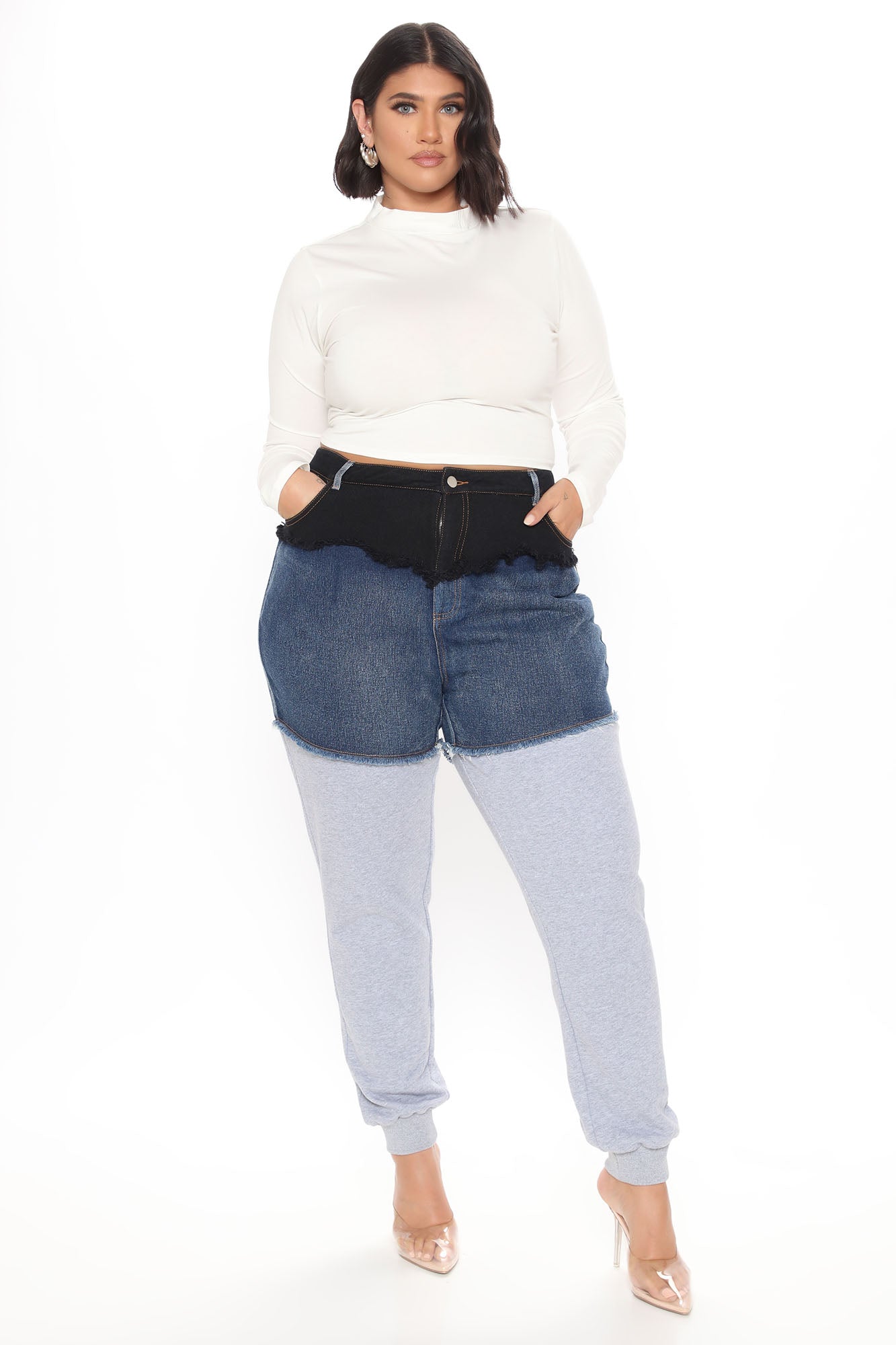 Top Tier Denim Sweatpant Joggers - Blue/combo Ins Street