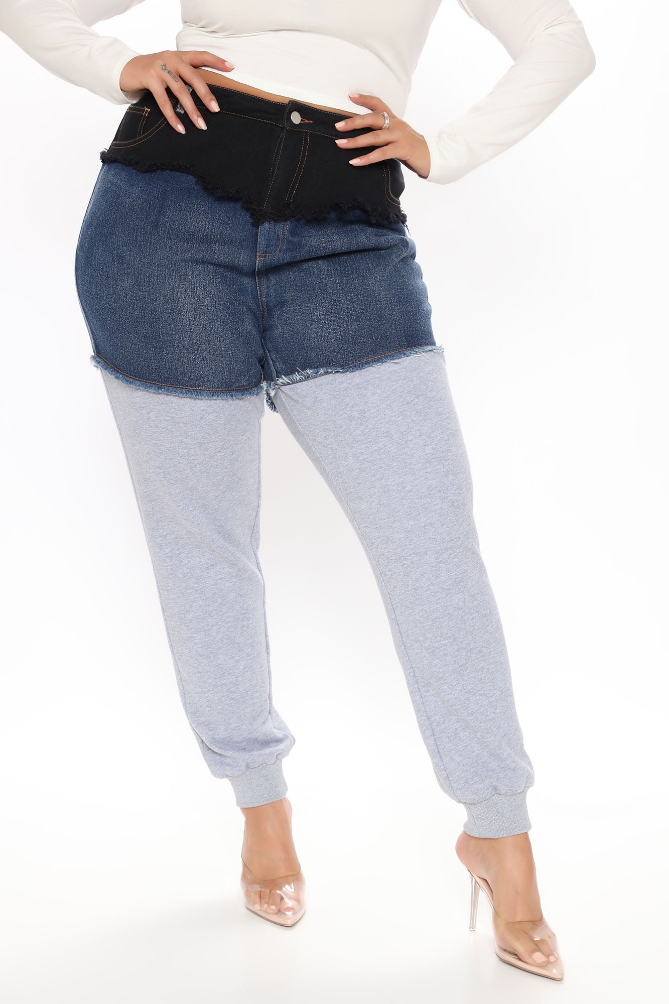 Top Tier Denim Sweatpant Joggers - Blue/combo Ins Street